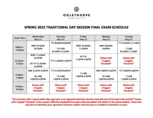 Final Schedule Spring 2022 Spring-2022-Final-Exam-Schedule - Enrollment Services