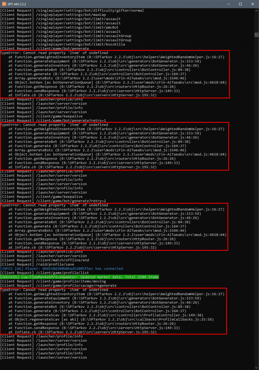 TypeError Cannot read property "item" of undefined Trash bin SPT