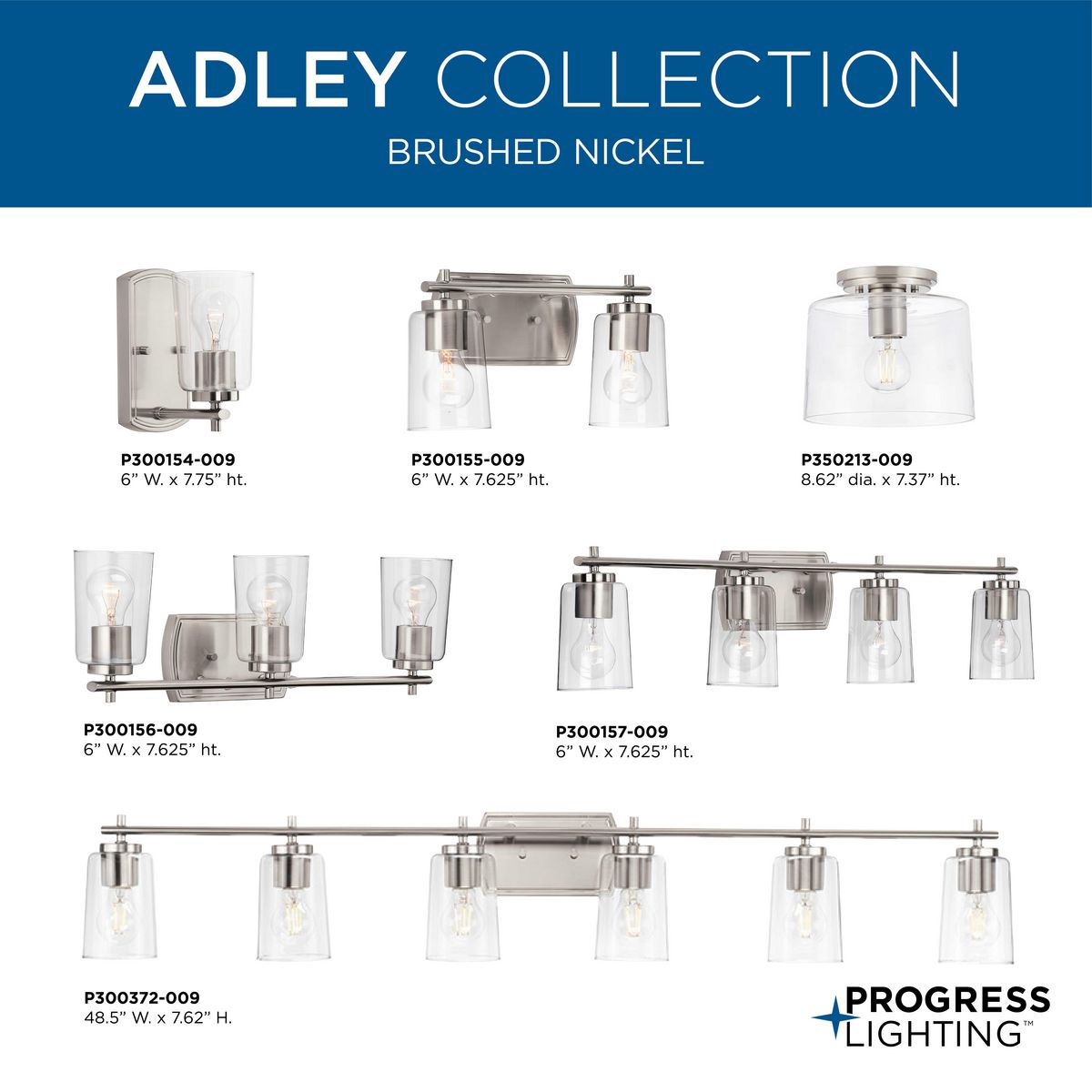 Adley Collection TwoLight Brushed Nickel Clear Glass New Traditional