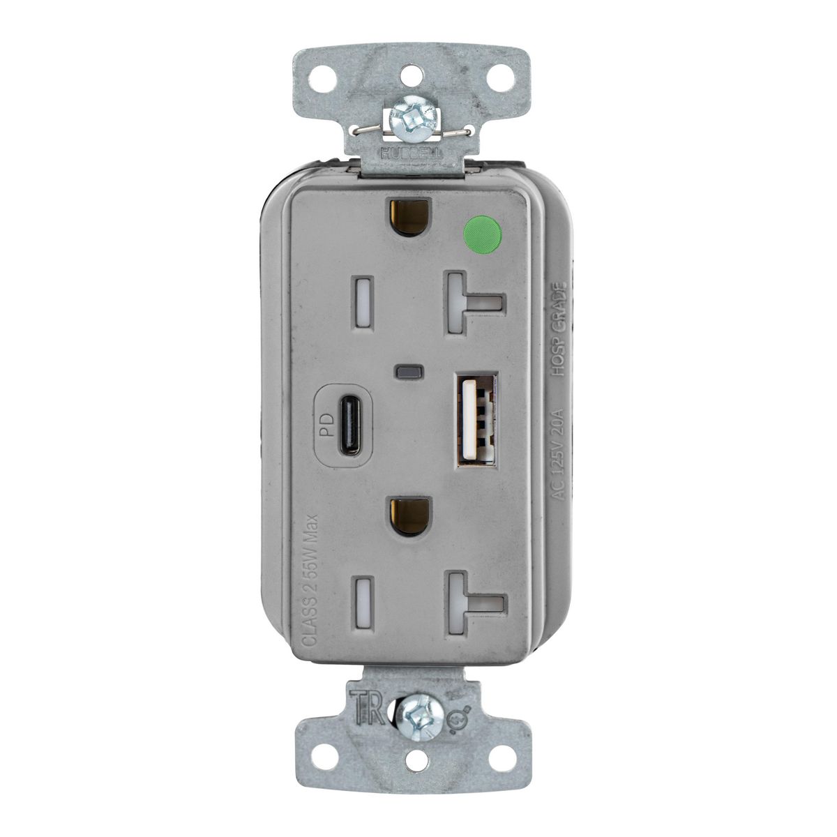USB Charger HospitalGrade Receptacle, 15A 125V Duplex, Power Delivery