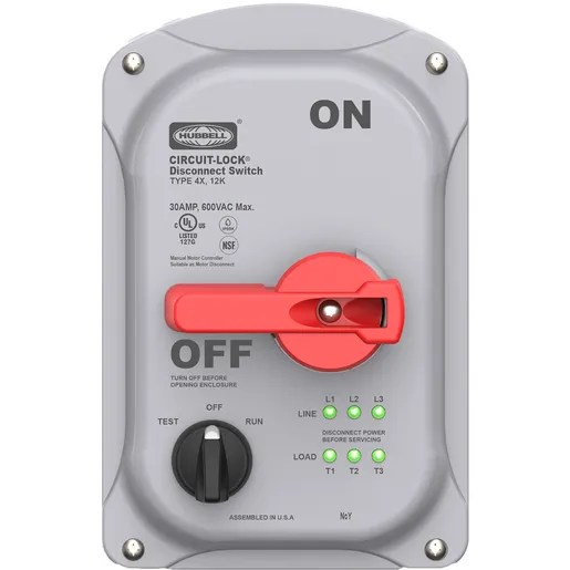 Industrial Grade, Motor Disconnect, Unfused Switch, NonMetallic Sloped