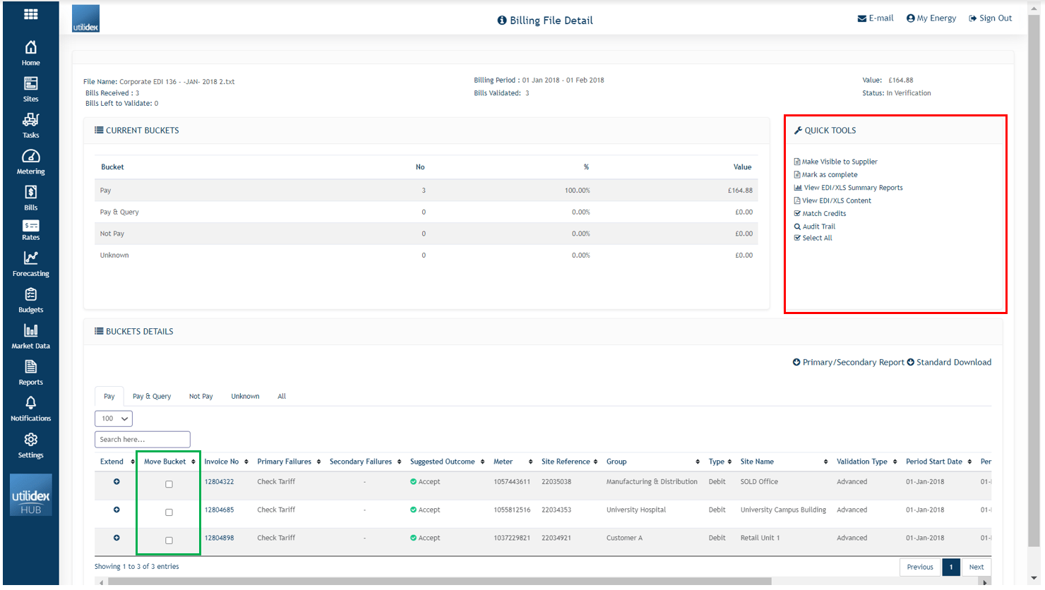 Bucket Allocation, Credit & ReBills Home