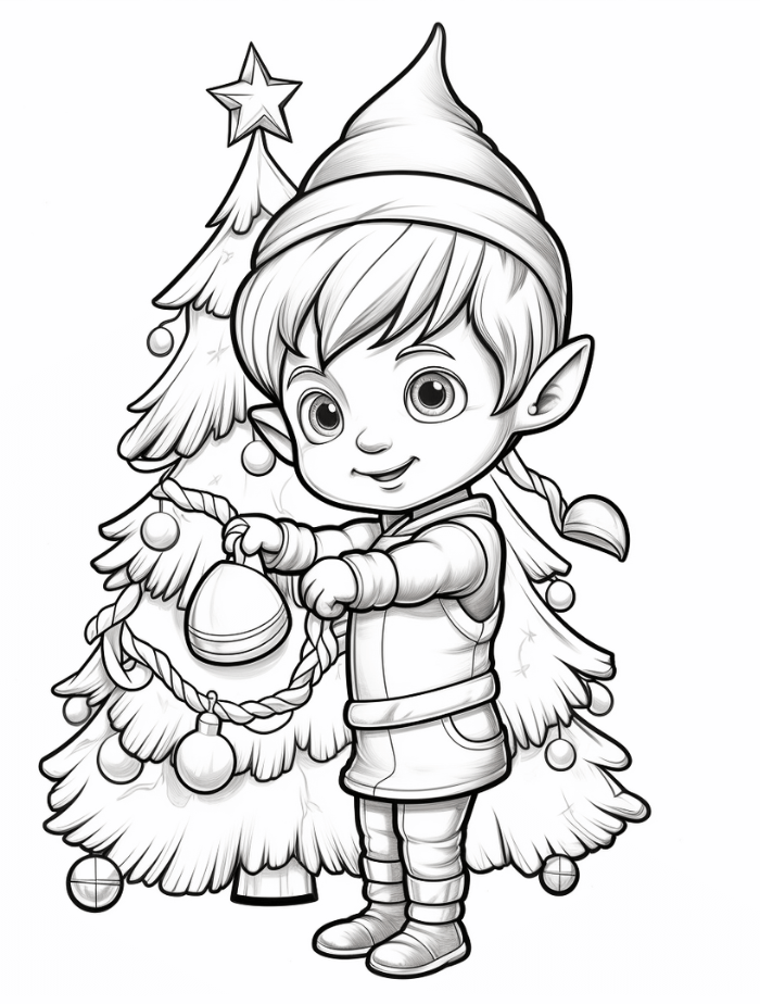 Christmas Elf Coloring Pages Hue Therapy