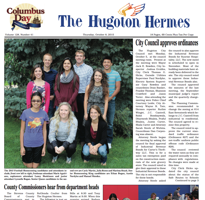 October 8, 2015 Hugoton Hermes News