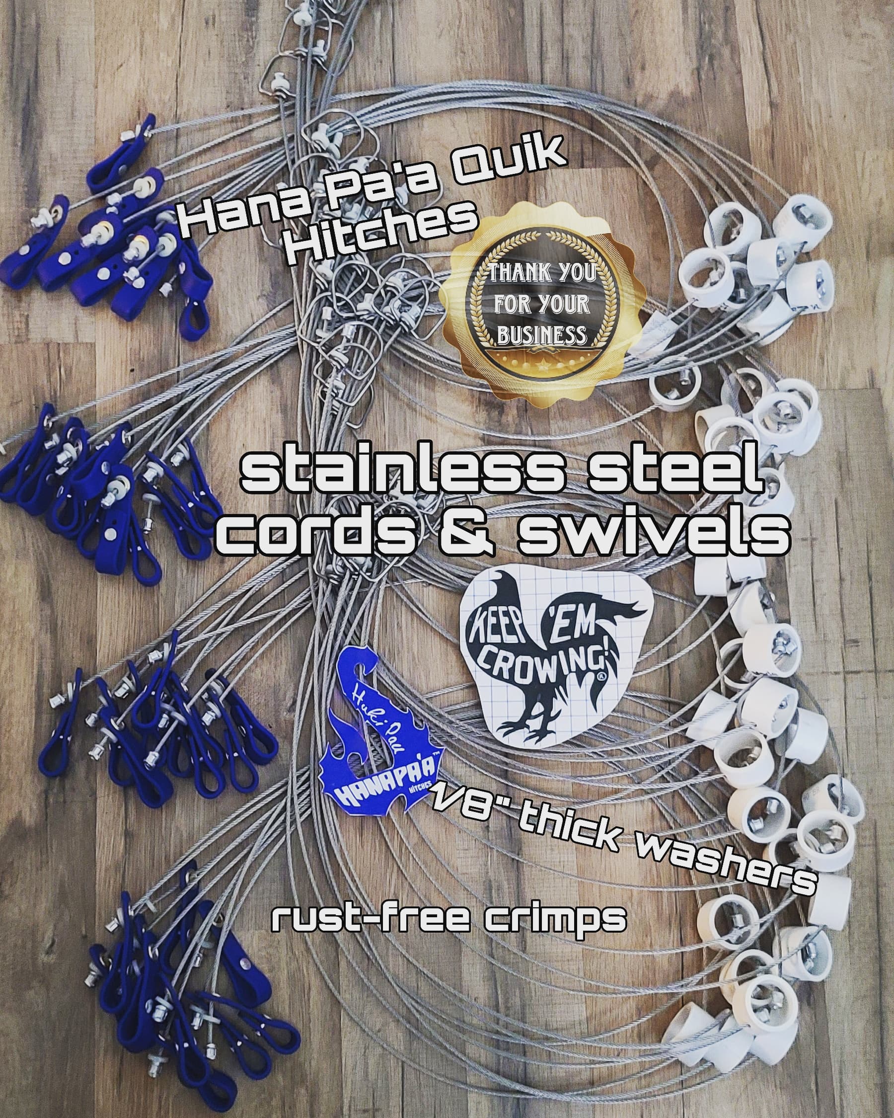 Hana Pa'a Quik Hitch Pro STAINLESS STEEL Tie Cords Huki Pau