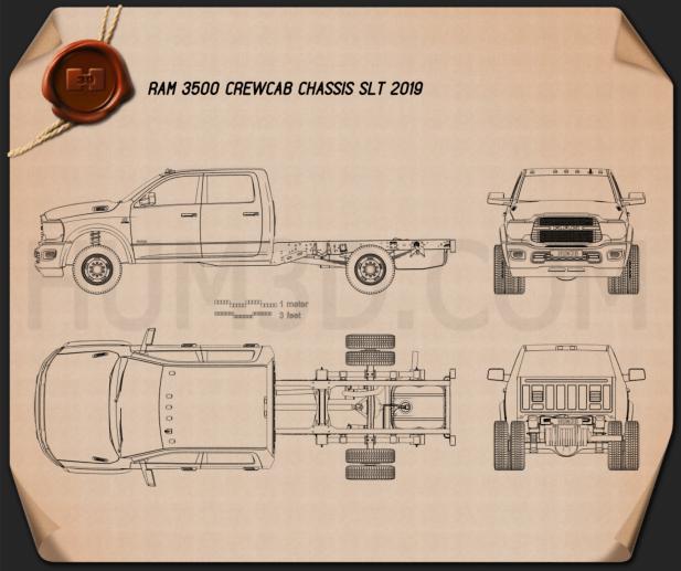 Ram 3500 Crew Cab Chassis SLT 2019 Blueprint Hum3D