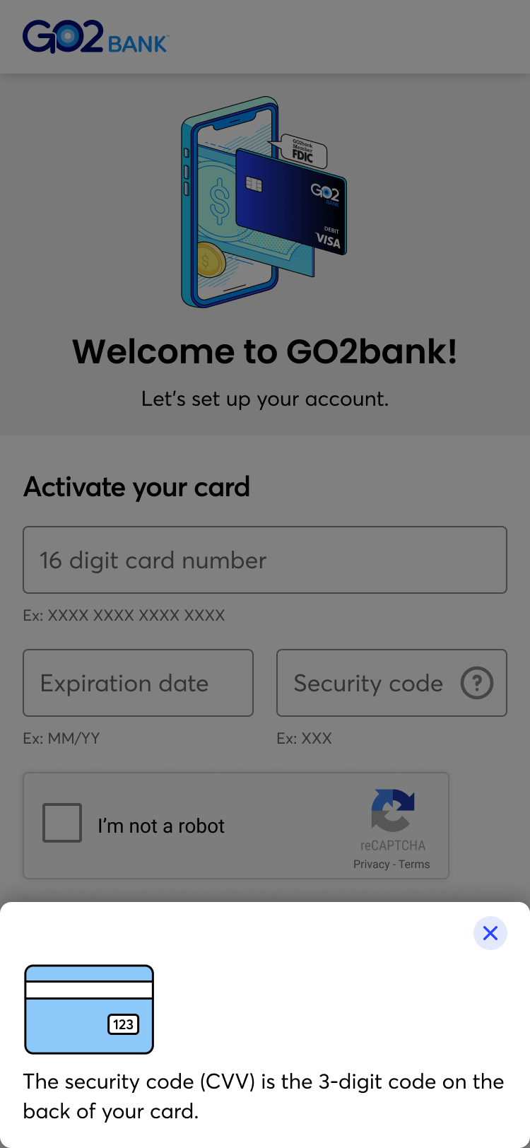 GO2bank Card Activation Human Friendly Design