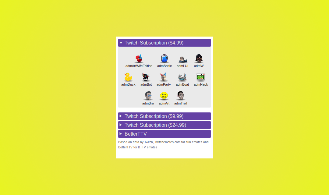 Showcase all your Twitch emotes Humanoids beLog