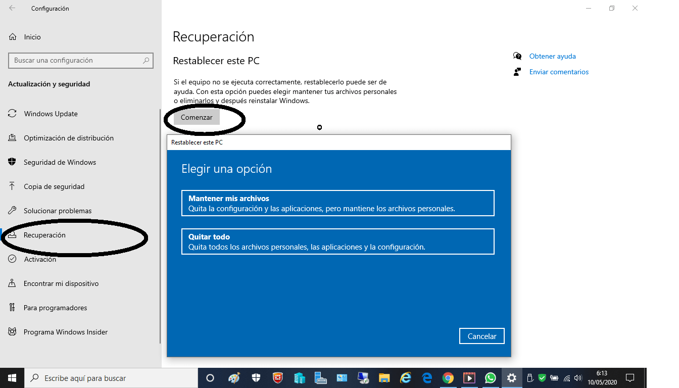 Restablecer mi PC a su configuración de fábrica. HUMÁNTICA