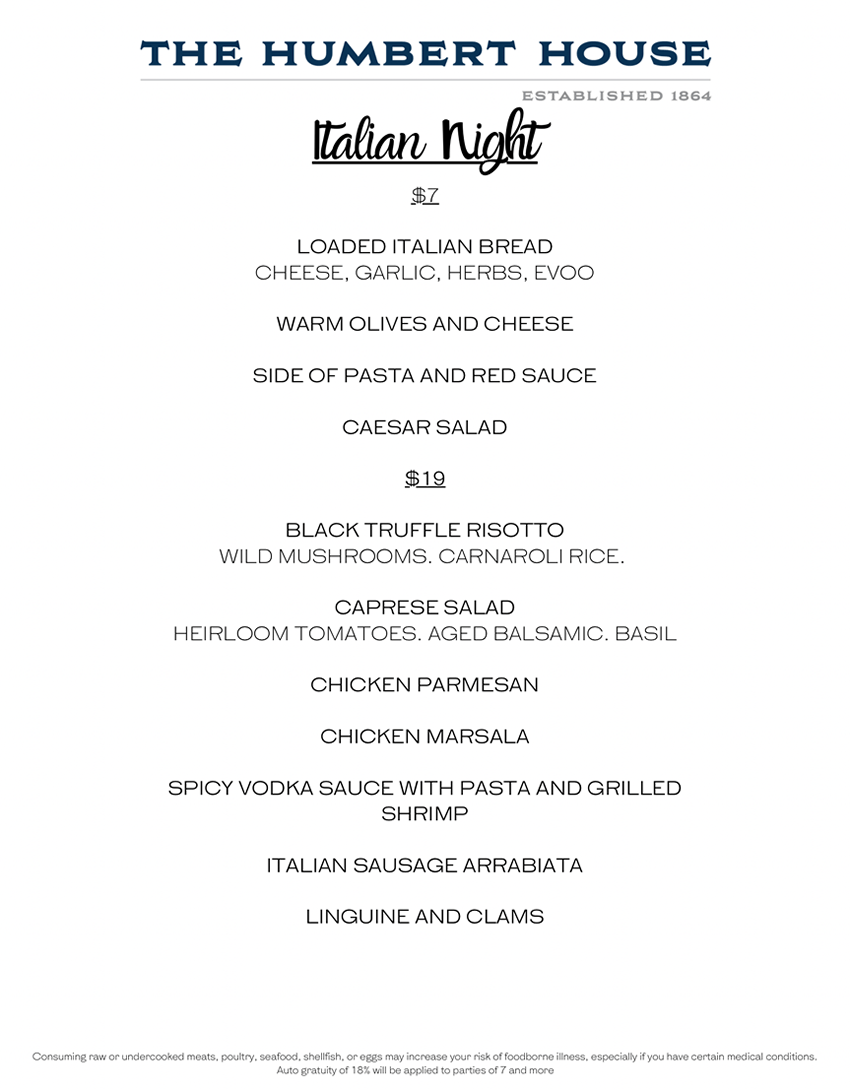 Dinner Menu Humbert House