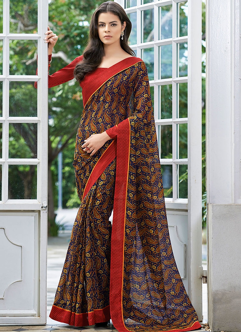 ORGANIC LINEN CORPORATE RUST & BLUE SAREE