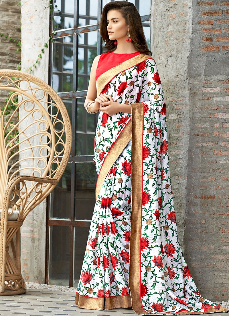 ORGANIC LINEN CORPORATE WHITE & RED SAREE