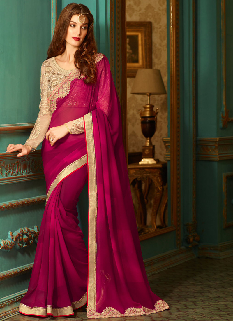 STELLAR WINE COLOR EMBROIDERED SAREE