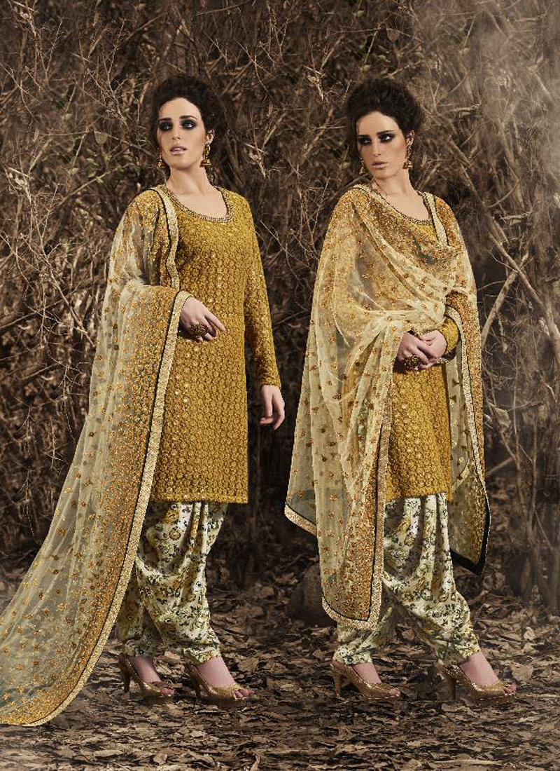 MAJESTIC MUSTARD CHIKANKARI SALWAR KAMEEZ SUIT