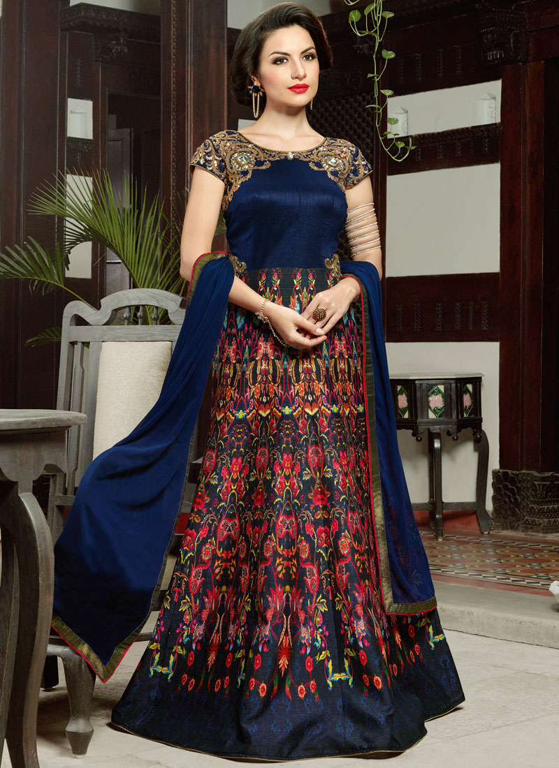ROYAL BLUE EMBELLISHED INDO WESTERN GOWN STYLE SUIT