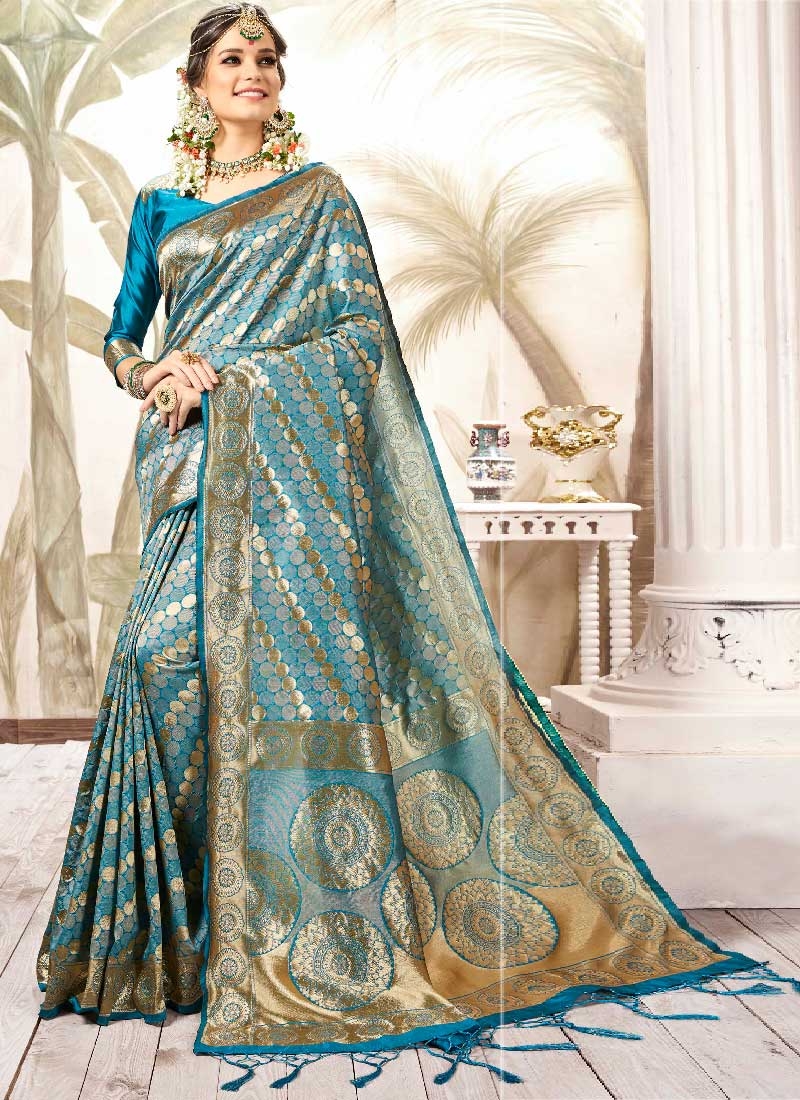BLUE N GOLDEN KANJIVARAM ART SILK DESIGNER SAREE