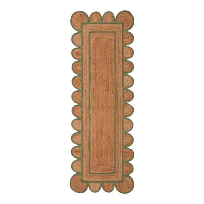 SCALLOPED JUTE RUNNER OLIVE GREEN 2.5*8 FT Hunarkar