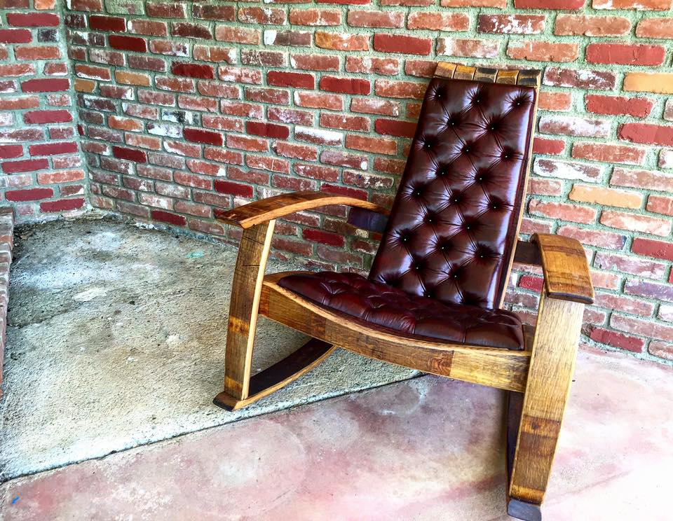 Wine Barrel Rocking Chair with Leather Upholstery