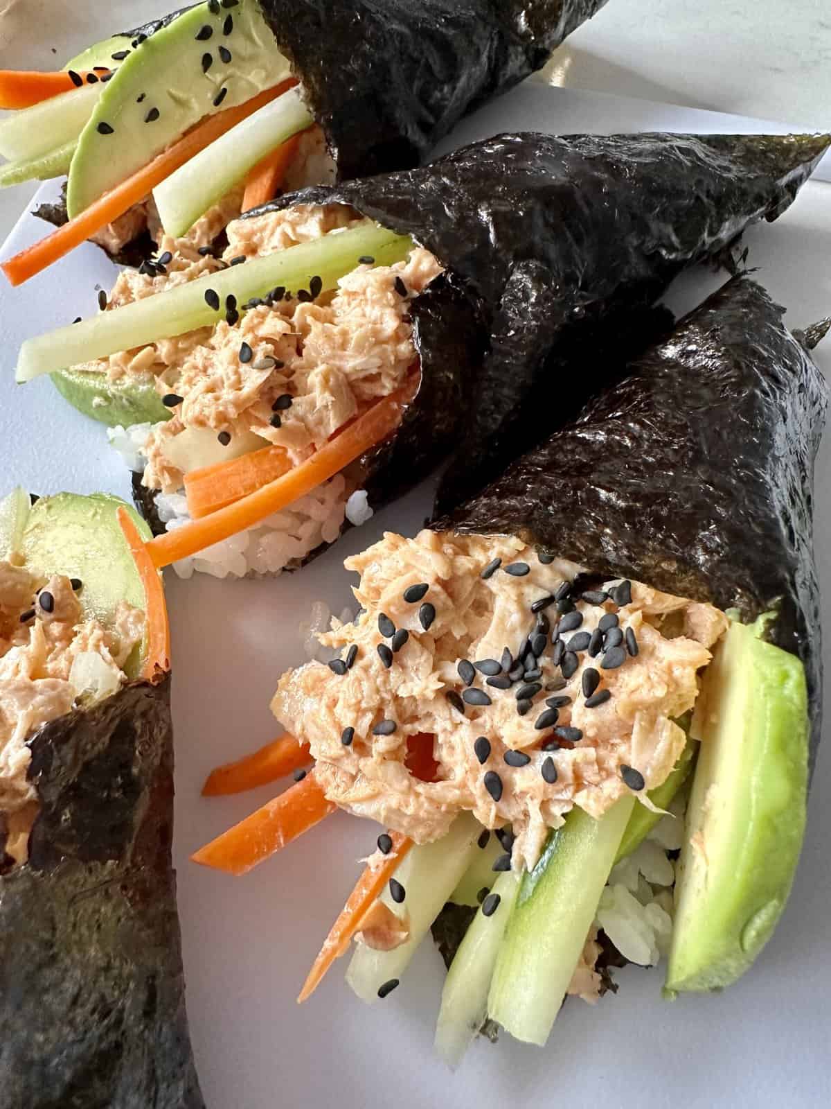 Spicy Tuna Fish Sushi Cones (Temaki) Hungry Happens