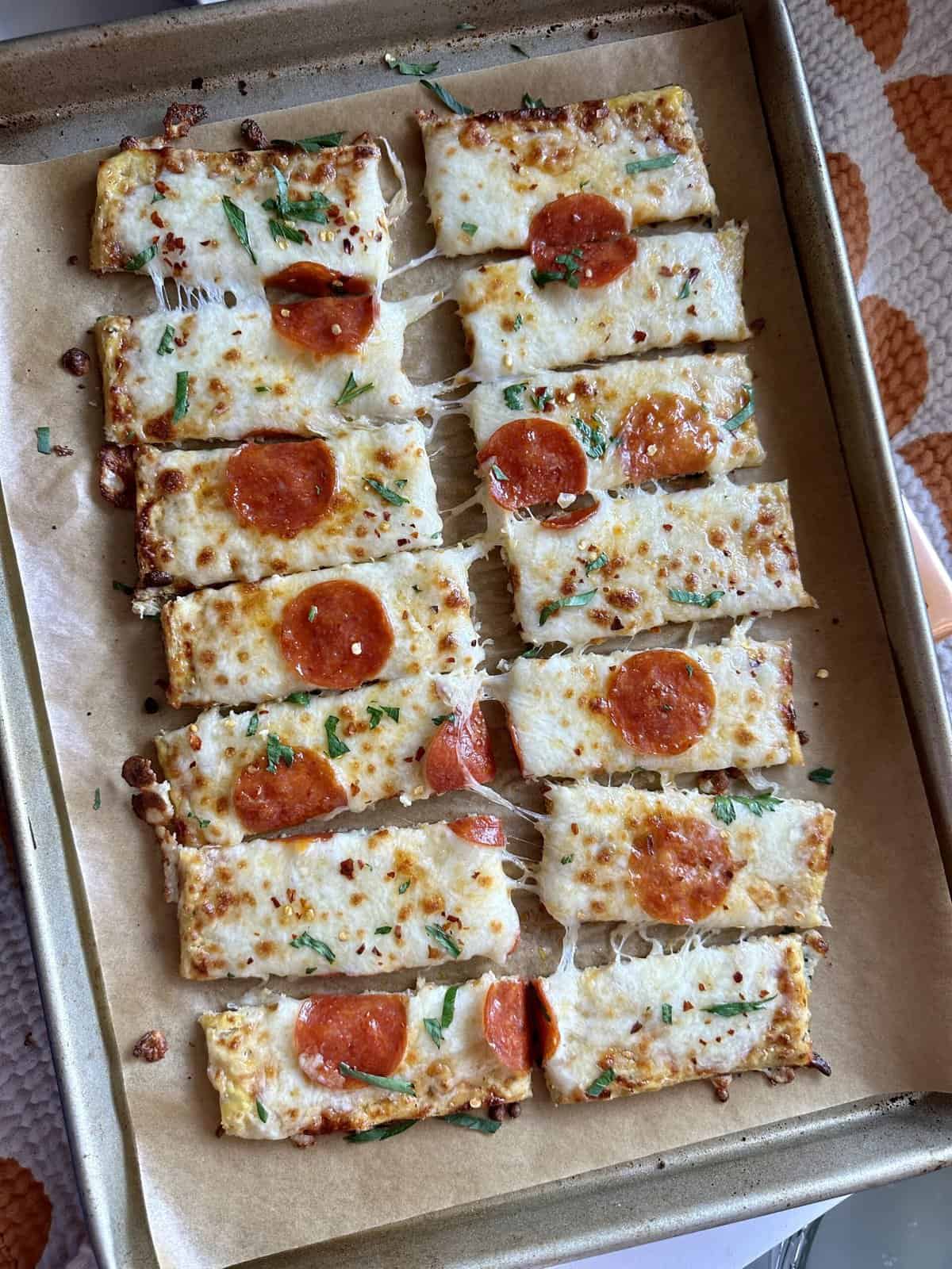 Low Carb Cheesy Cauliflower Pizza Breadsticks Hungry Happens