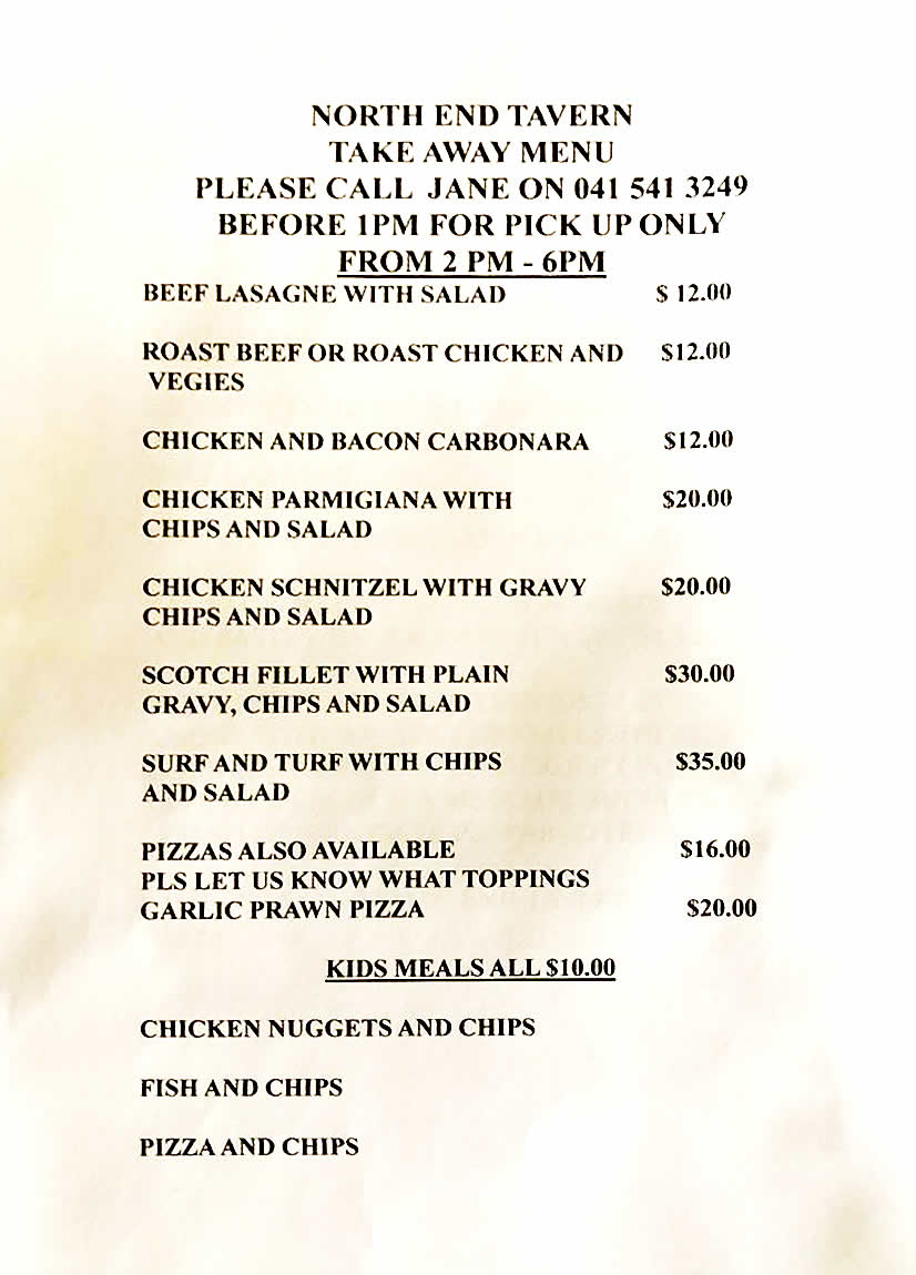 North End Tavern Kalgoorlie menu, prices and opening hours Hungry in Kal