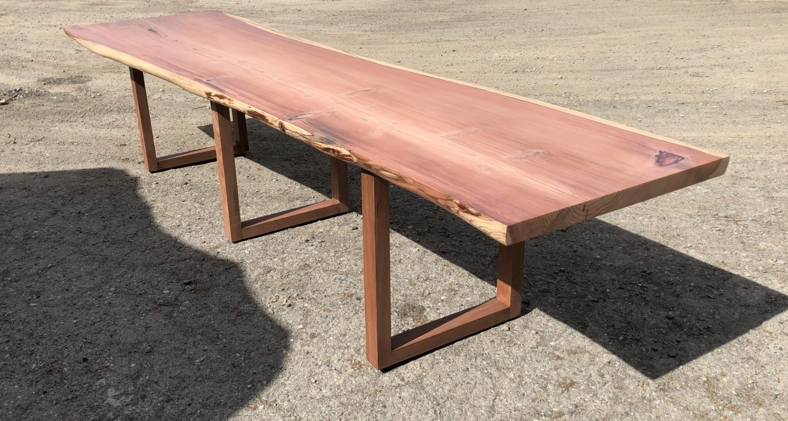 Custom Outdoor Live Edge Redwood Table with Redwood Legs Salvaging