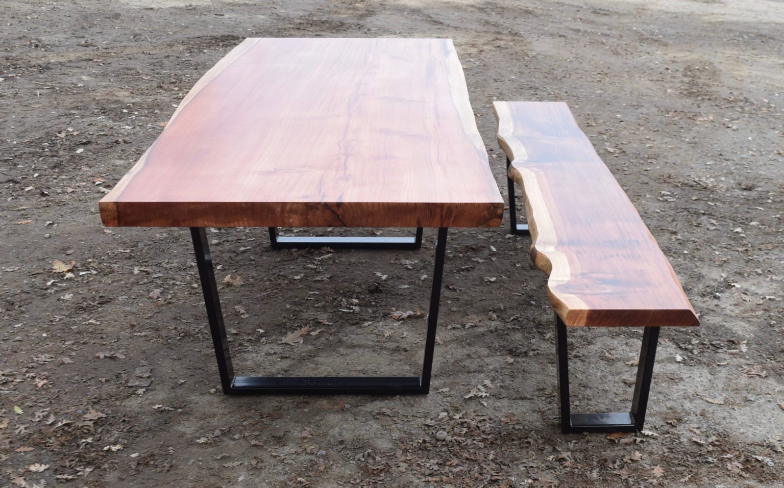 Custom 8' Redwood Dining Table with Matching Bench Salvaging and Reclaiming Urban Woods