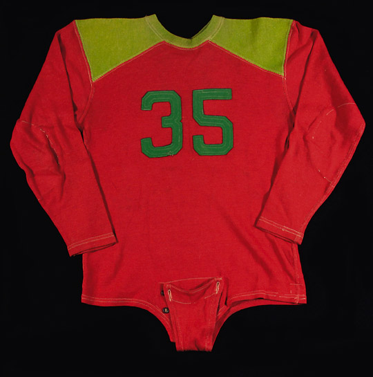 Vintage football jersey c.192030s. Colorful red and green wool jersey