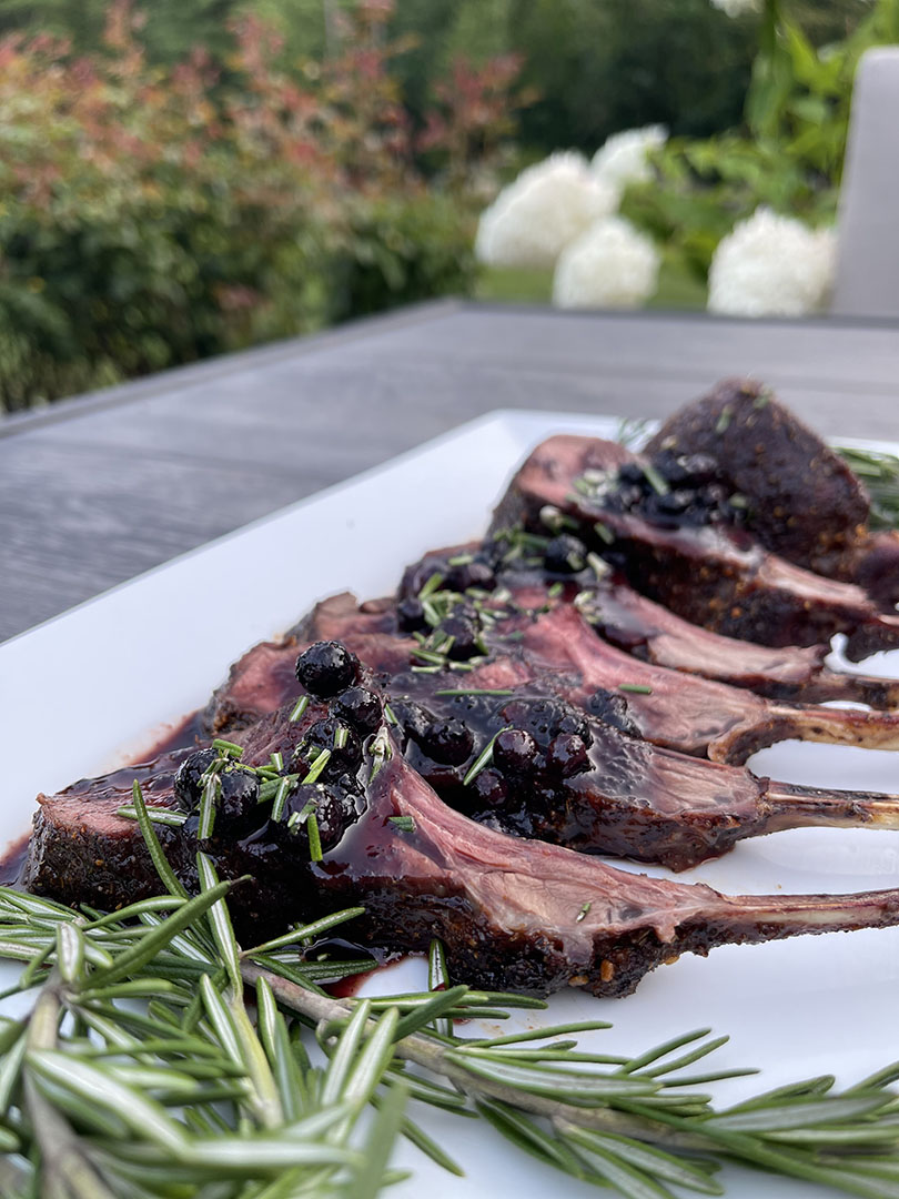 Axis Deer Venison Lollipops on the Traeger with Blueberry Compote