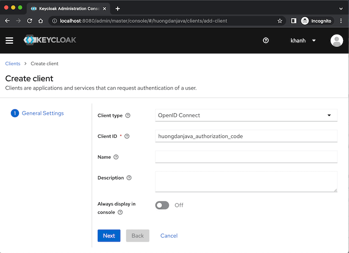 Add a new client that supports OAuth2 Authorization Code grant type in