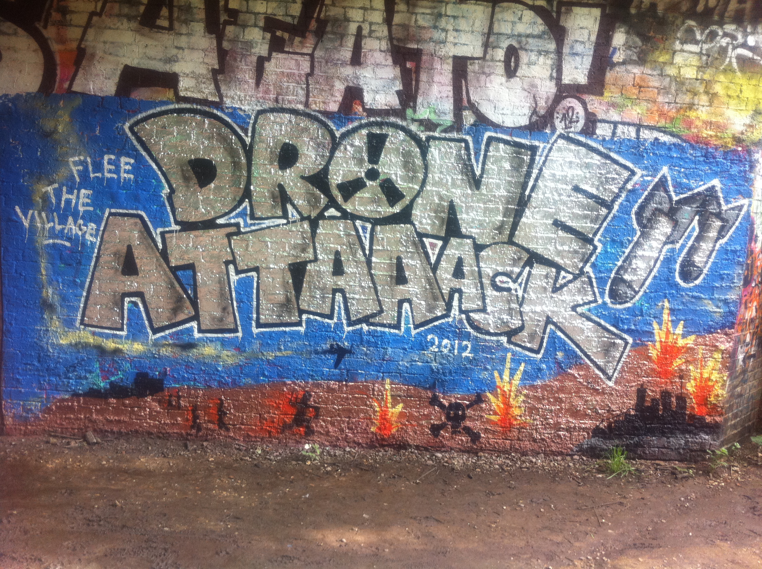 Drone graffiti on the Parkland Walk, North London Learning to fear the