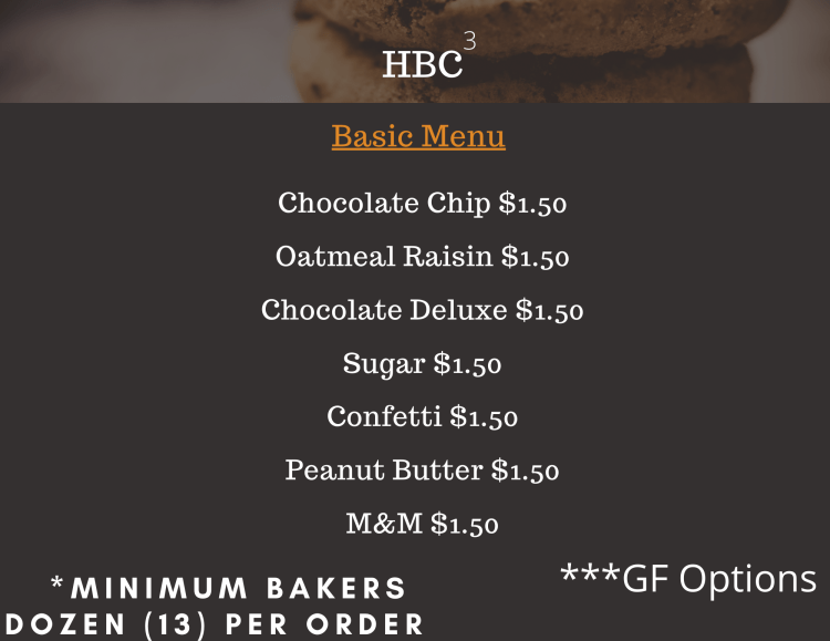 Menu and Prices Husky Bearded Chef Cookie Company