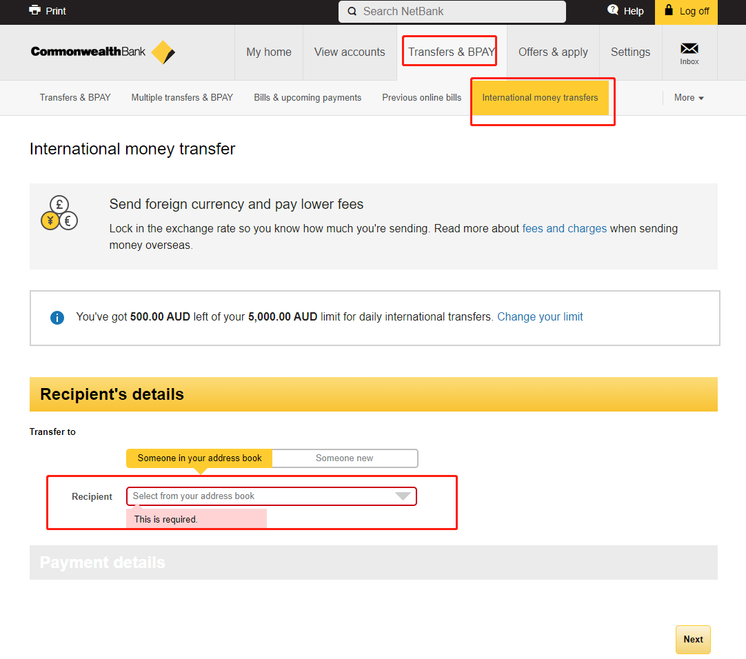 International money transfer from CommonWealth bank to China Frankie