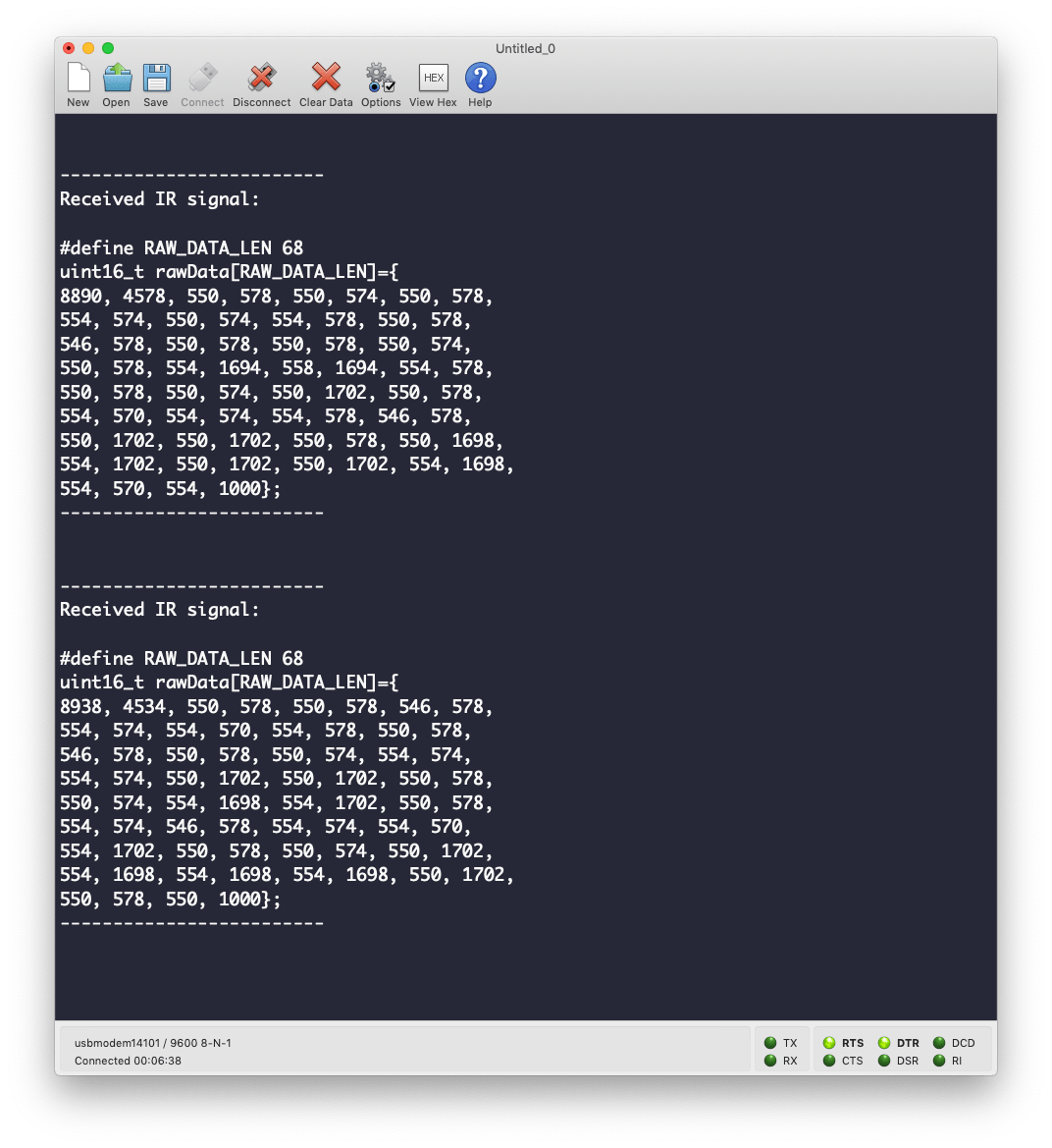 Hutscape Tutorials IR Receive raw codes