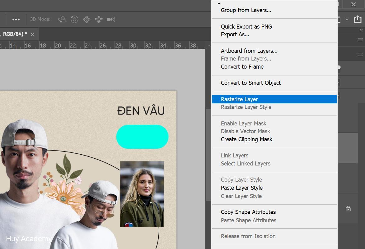 Chuyển layer chữ hoặc layer shape thành layer thường trong