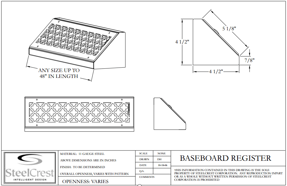 HVACQuick SteelCrest Heavy Duty Metal Baseboard Registers