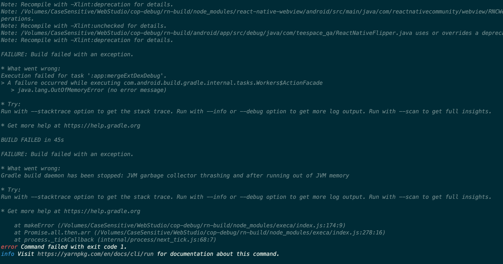 Execution failed for task appmergeExtDexDebug