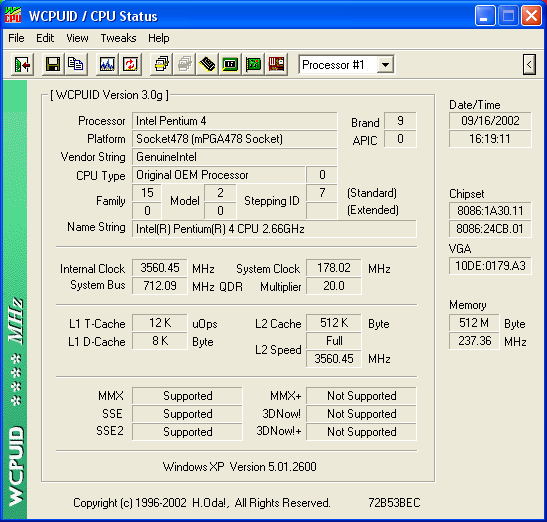 hipro5`s CPU Frequency score 3560 MHz with a Pentium 4 2.66Ghz