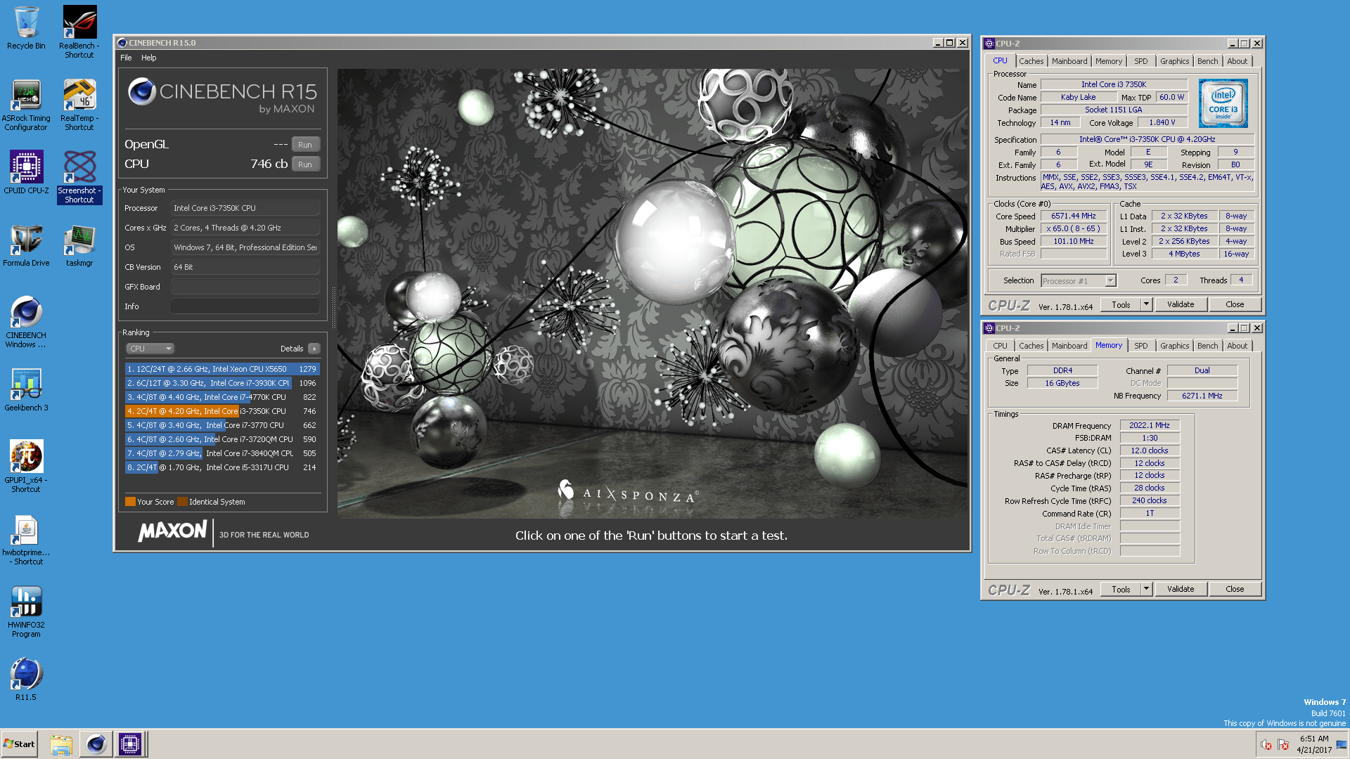 bigblock990`s Cinebench R15 score 746 cb with a Core i3