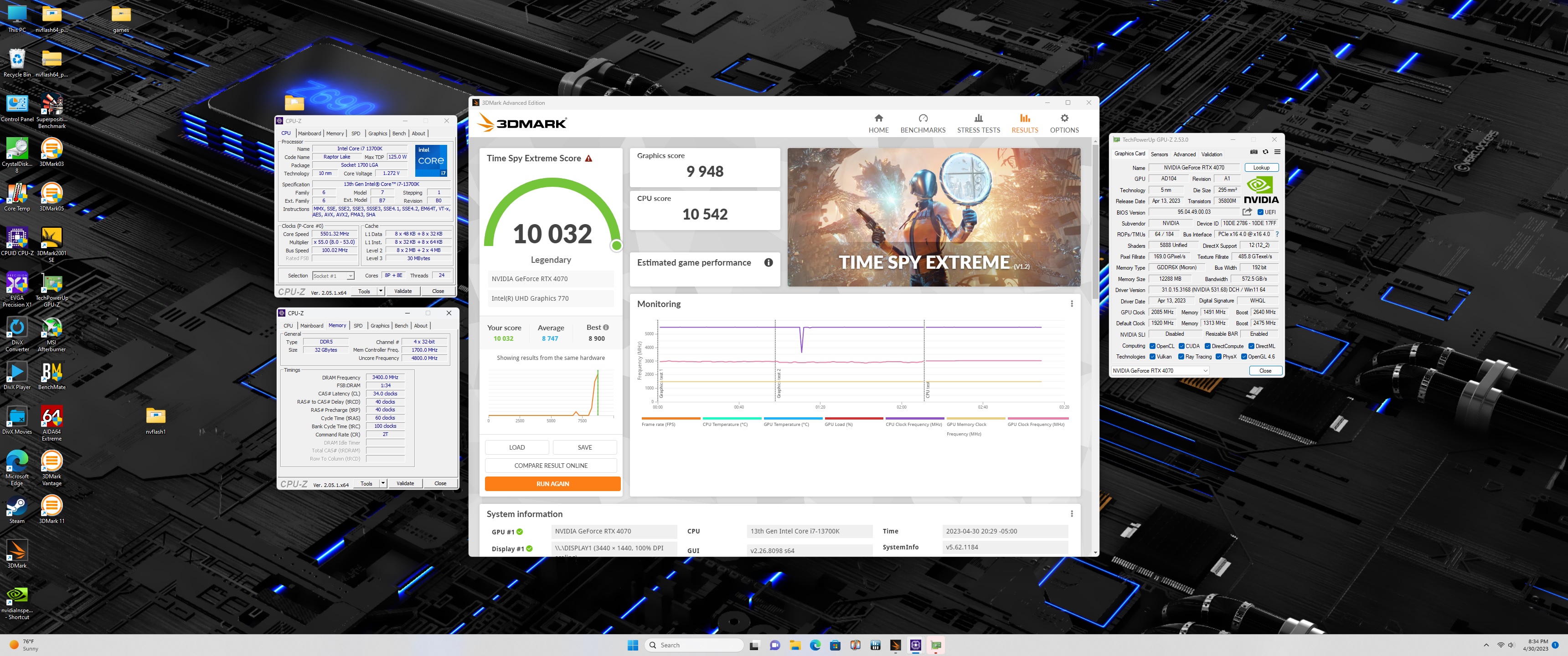 dejo`s 3DMark Time Spy Extreme score 10032 marks with a GeForce RTX 4070