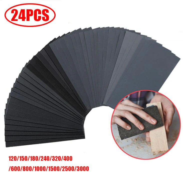 24PCS Wet Dry SandPaper Mixed Grit 1203000 Car Repair Paint Assorted Wood HYCHIKA