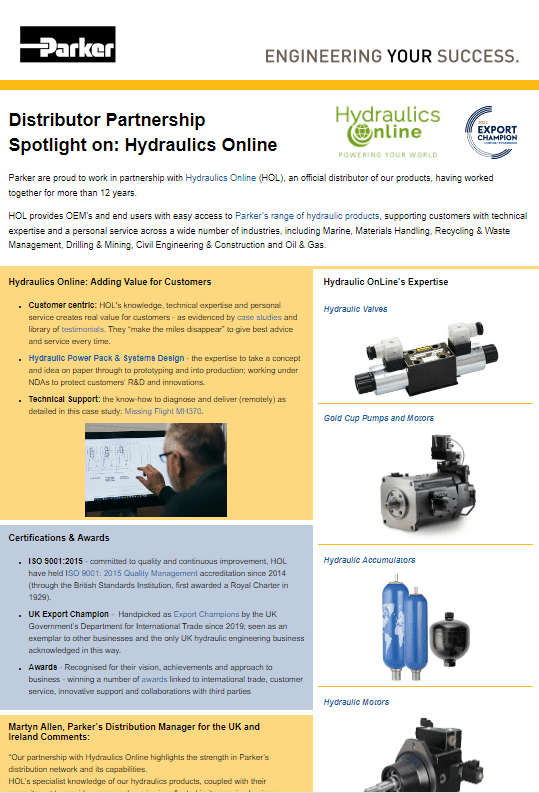 Parker Hydraulic Equipment Shipped Worldwide Hydraulics Online
