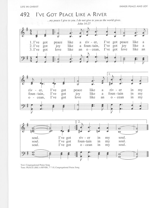 African American Heritage Hymnal 492. I've got peace like a river