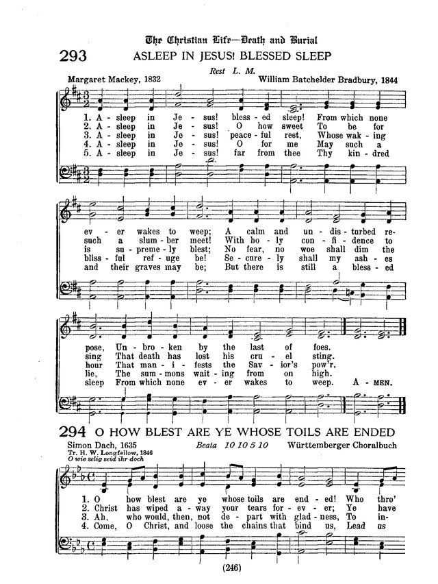 American Lutheran Hymnal 293. Asleep in Jesus! blessed sleep!