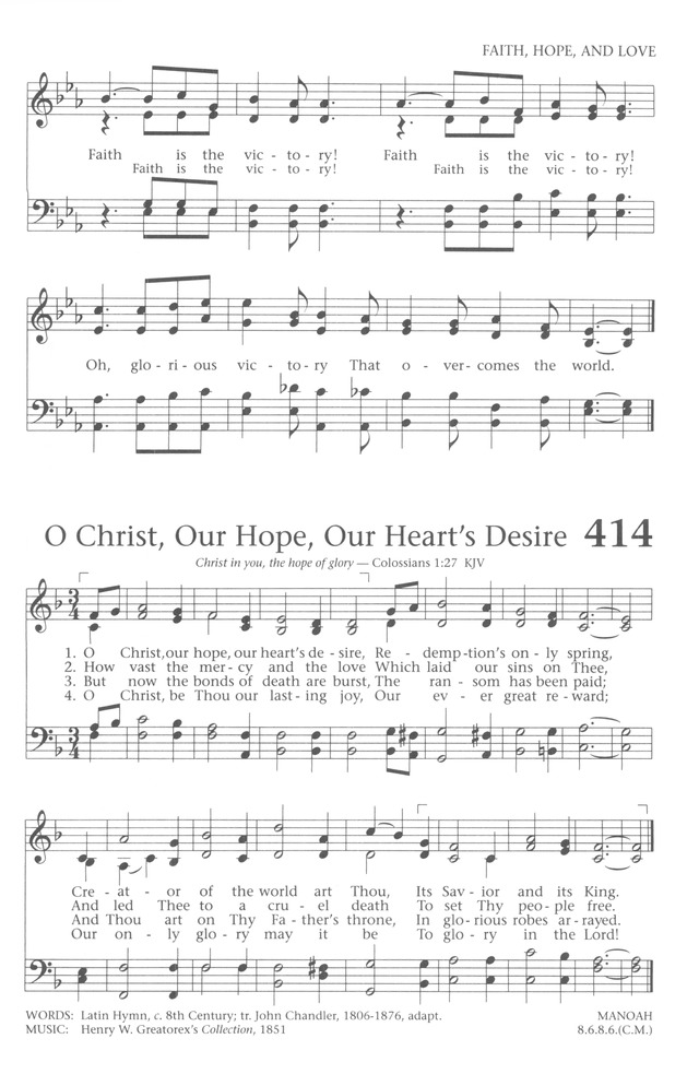 Baptist Hymnal 1991 414. O Christ, our hope, our heart's desire