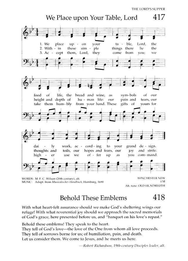 Chalice Hymnal 417. We place upon your table, Lord