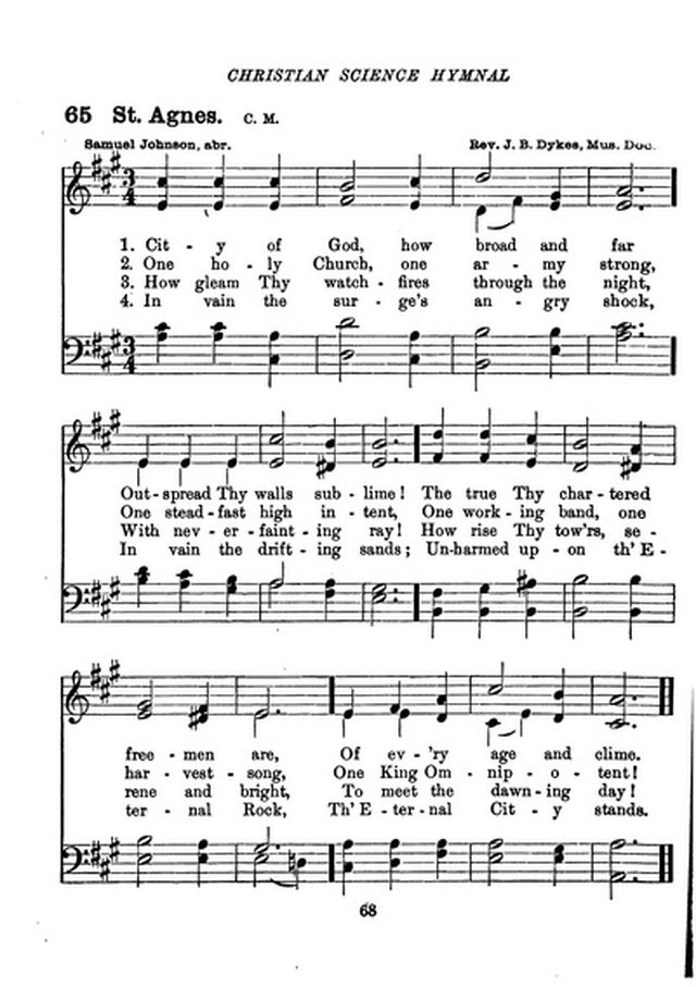 Christian Science Hymnal 65. City of God, how broad and far