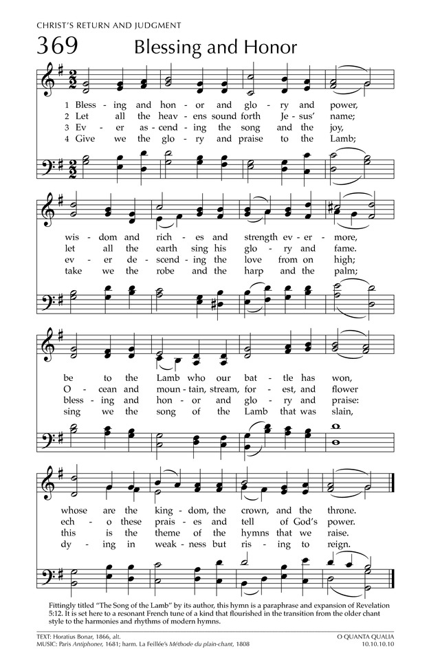 Blessing and honor and glory and pow'r