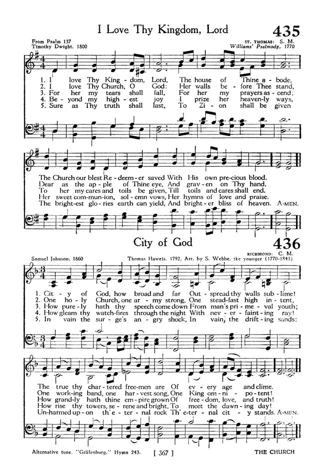 The Hymnbook 436. City of God, how broad and far