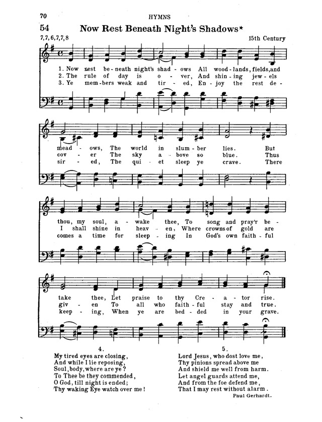 Hymnal for Church and Home 54. Now rest beneath night's shadows